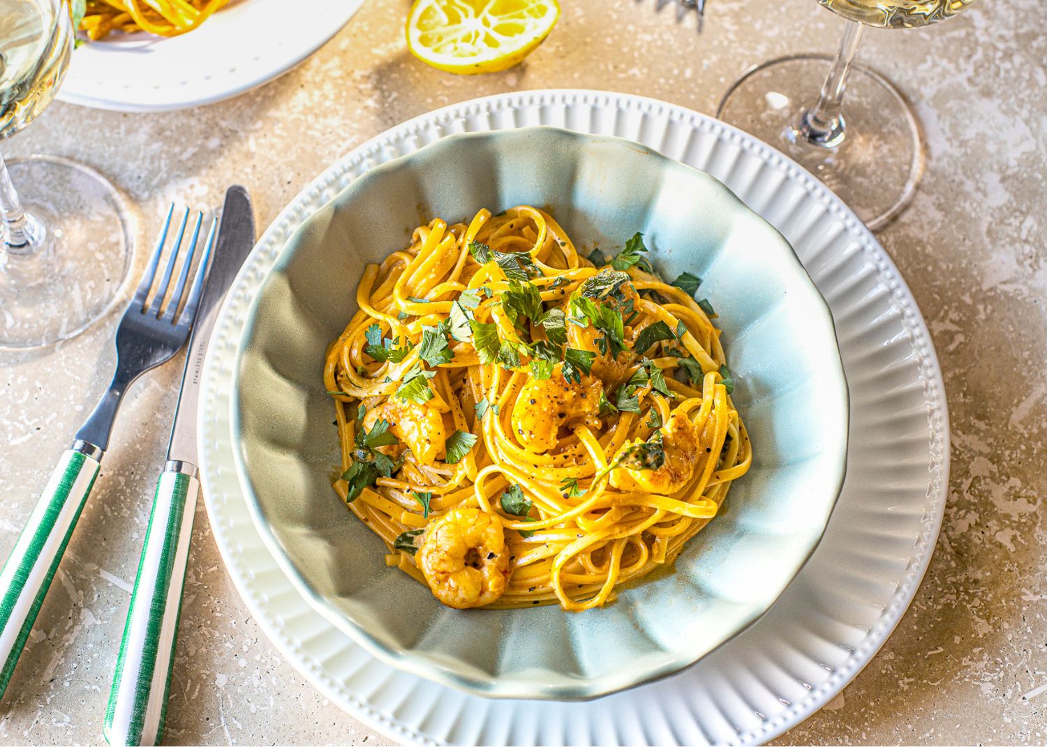Linguines crémeux aux crevettes et citron