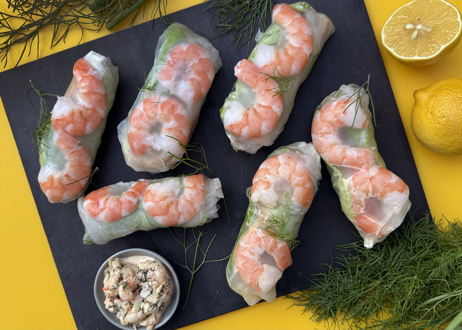 Rouleaux de printemps aux crevettes façon guédille