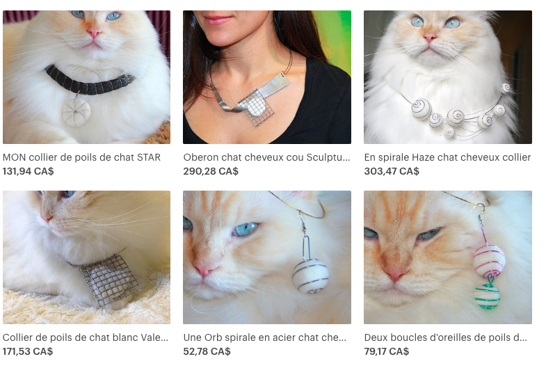 Bijoux à base de poils de chats