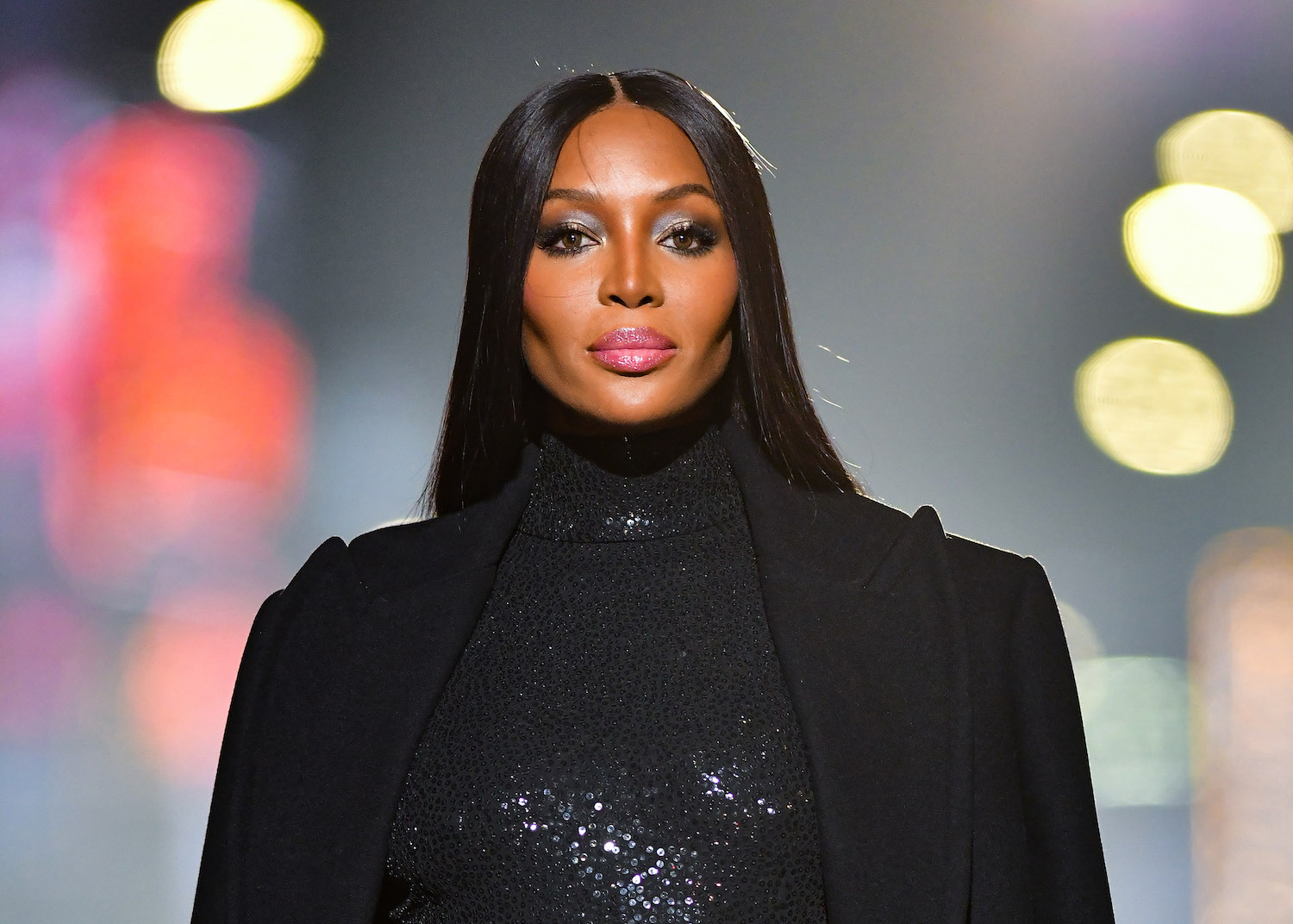 NEW YORK, NEW YORK - APRIL 08:  Naomi Campbell walks along 46th Street during the Michael Kors Fashion Show in Times Square on April 08, 2021 in New York City. (Photo by James Devaney/GC Images)