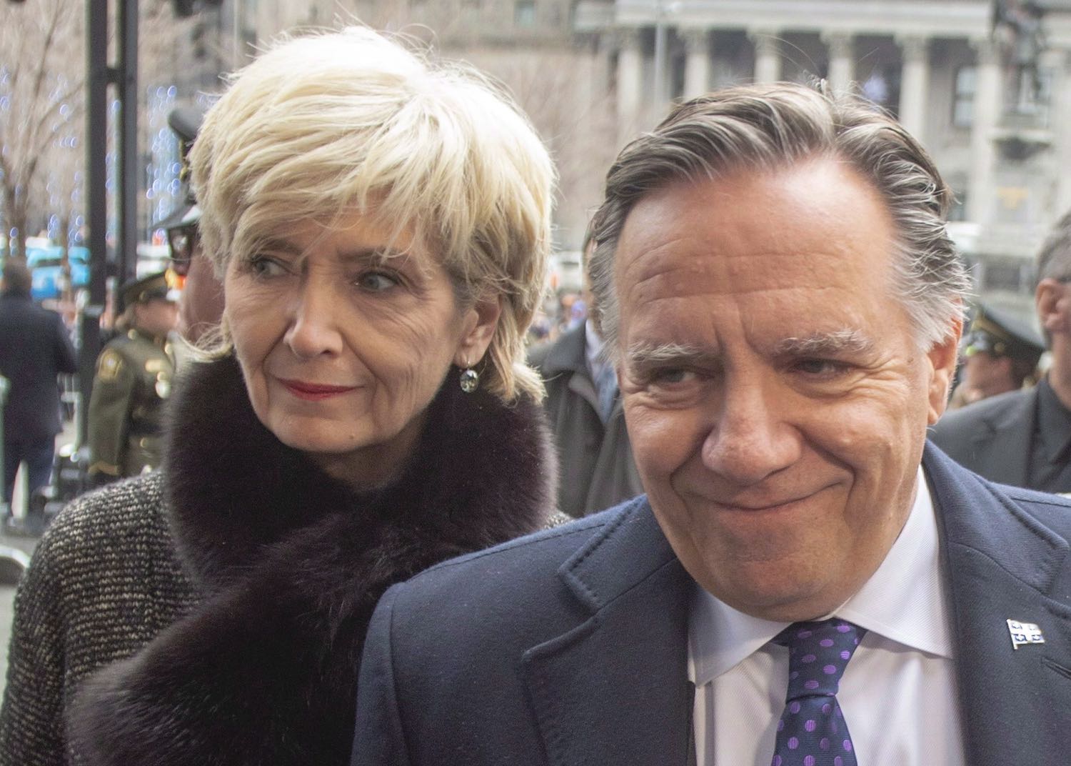 Quebec Premier Francois Legault arrives with his wife, Isabelle Brais, for funeral services for former Quebec premier Bernard Landry at Notre-Dame Basilica Tuesday, November 13, 2018 in Montreal. Landry passed away last week at the age of 81.THE CANADIAN PRESS/Ryan Remiorz