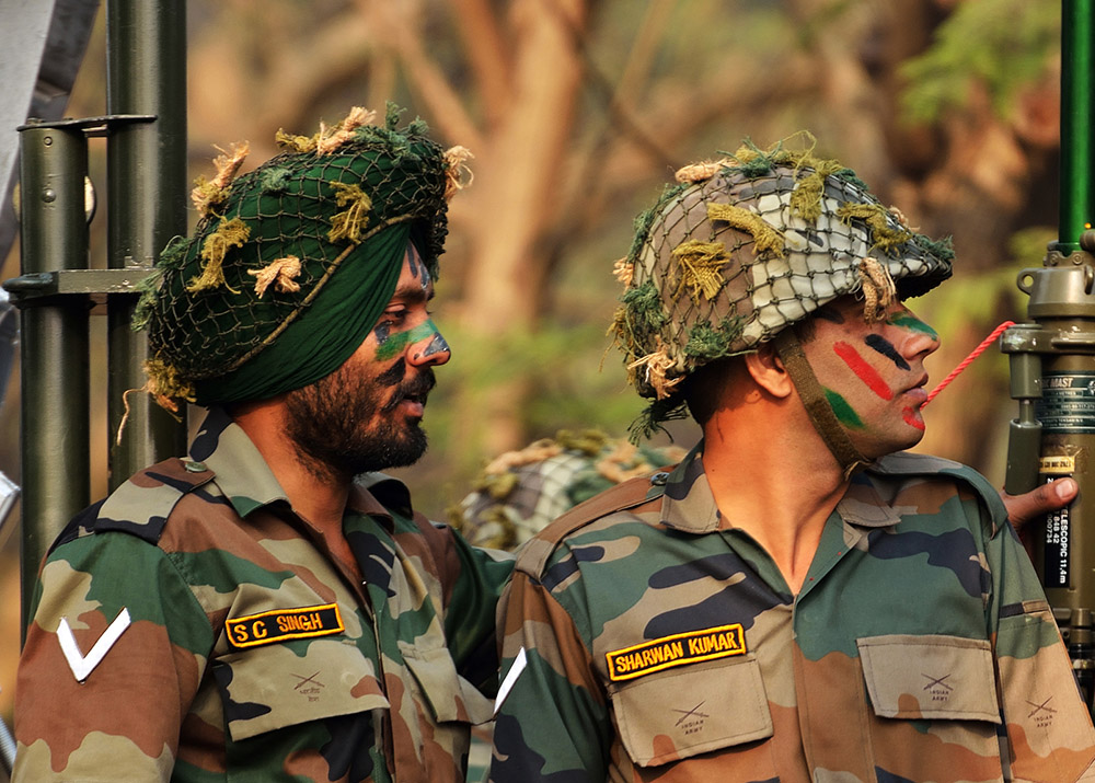 Calcutta, India - January 24, 2015 Indian army together. Soldiers of the Indian Army marching down. Practice for Republic Day Parade. The parade is held on 26 January each year.