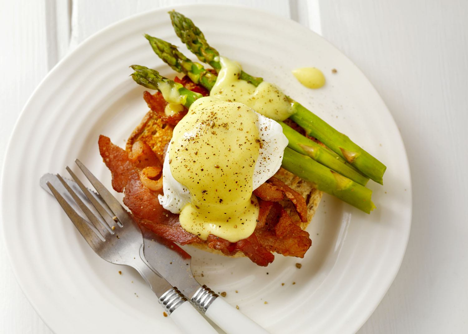 Bacon Eggs Benedict with Asparagus  -Photographed on Hasselblad H3D2-39mb Camera
