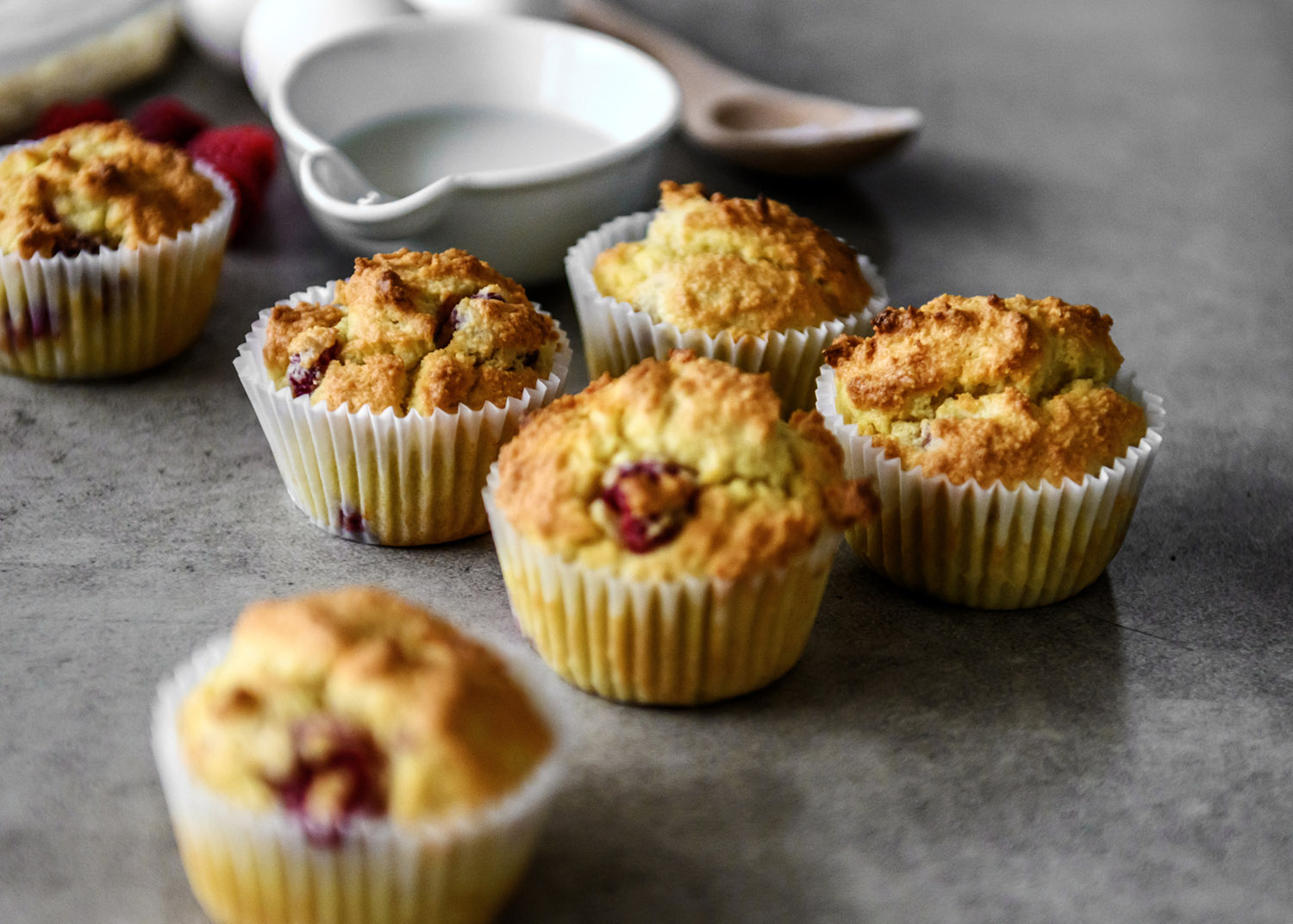 Keto muffins, with almond flour, rapberries, eggs and almond milk, Quebec, Canada