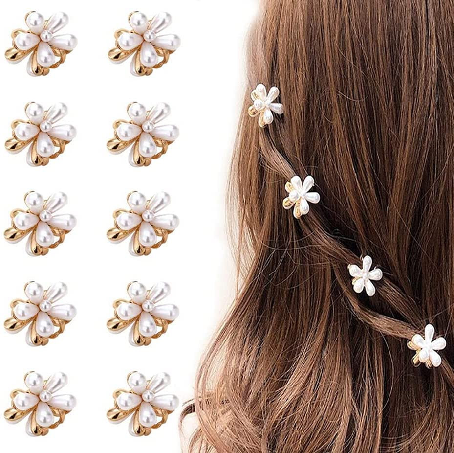 Lot de 10 petites pinces à cheveux en perles avec motif fleuri