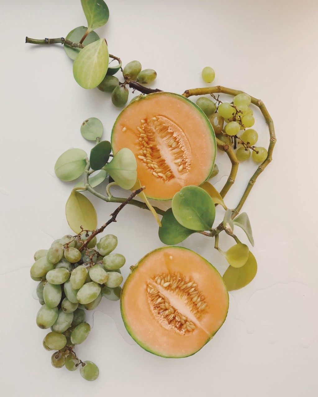 Cantaloup coupé et raisins verts