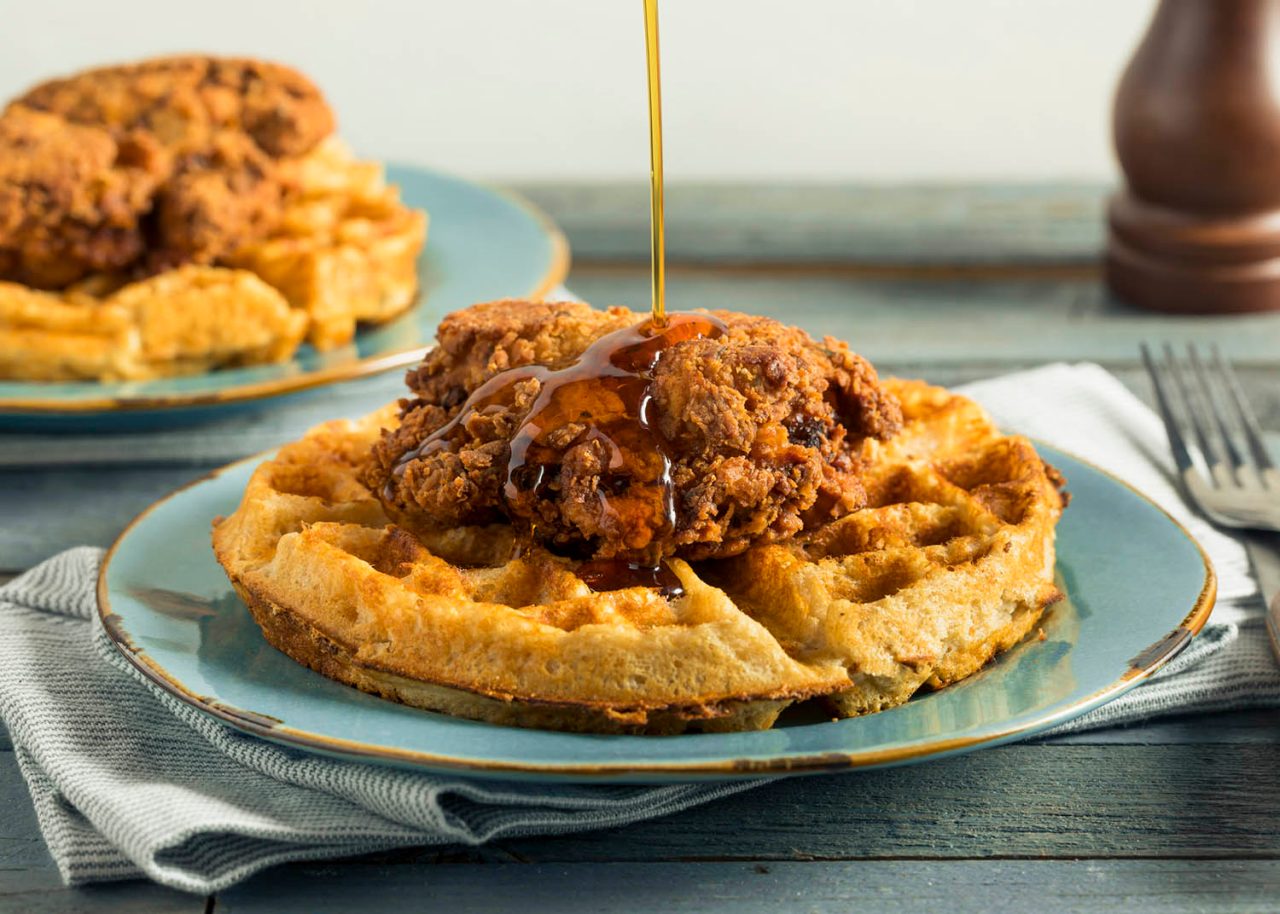 Homemade Southern Chicken and Waffles with Syrup