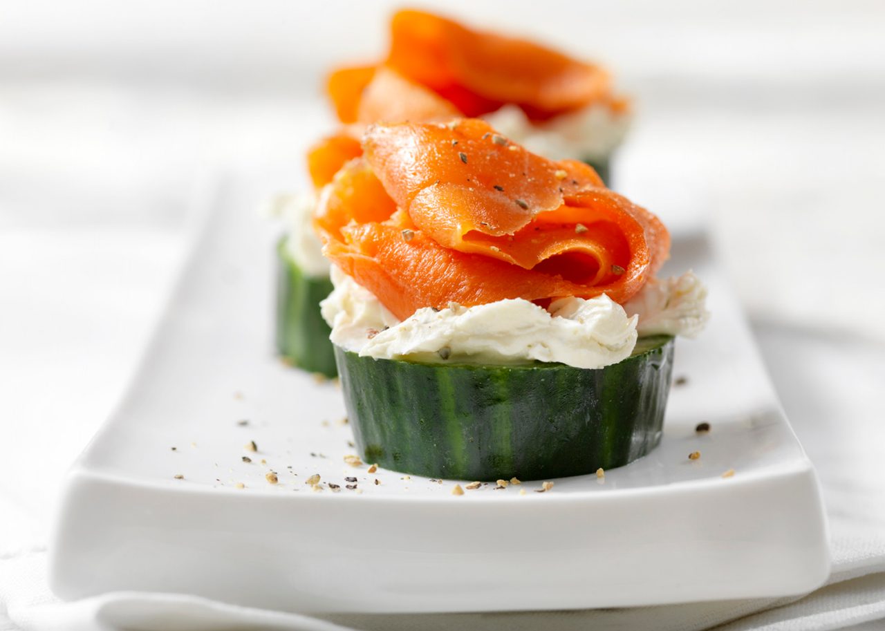 Cucumber Canape with Smoked Salmon and Herb Cream Cheese