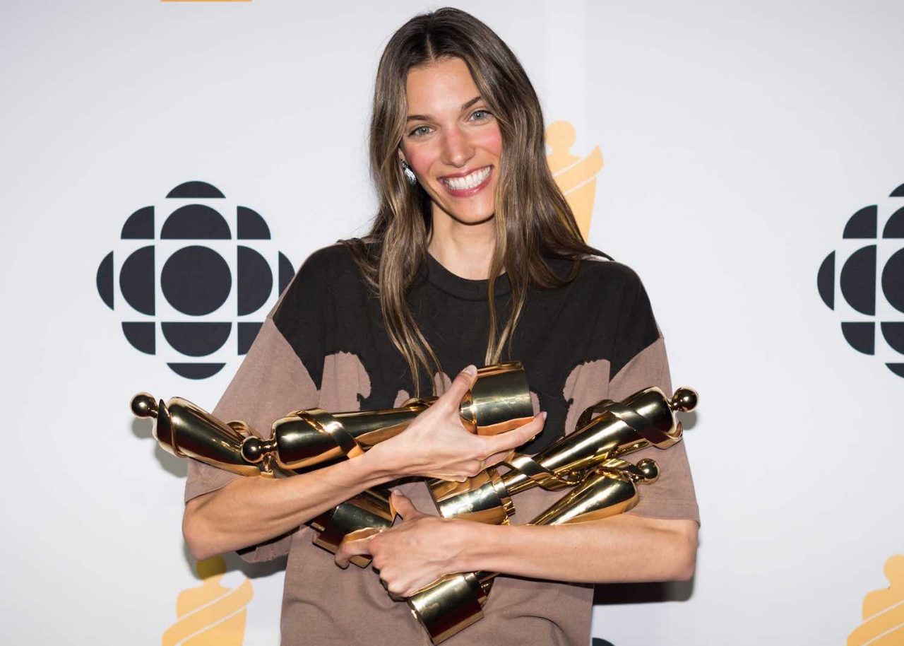 Charlotte Cardin poses for a photograph at the media wall after winning Album of the Year for Phoenix, among others, during the 2022 Juno Awards Broadcast at the Budweiser Stage in Toronto, on Sunday, May 15, 2022.  THE CANADIAN PRESS/ Tijana Martin
