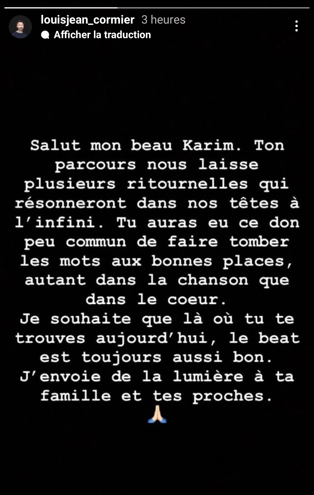 Story Instagram de Louis-Jean Cormier