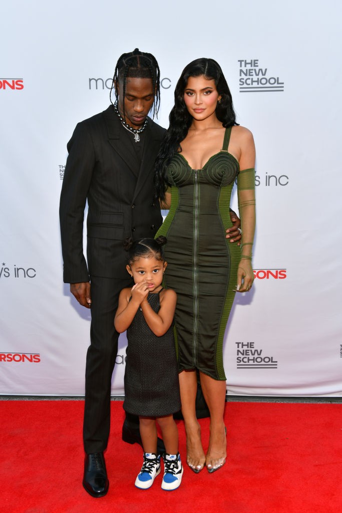 NEW YORK, NEW YORK - JUNE 15: Travis Scott, Kylie Jenner, and Stormi Webster attend the The 72nd Annual Parsons Benefit at Pier 17 on June 15, 2021 in New York City. (Photo by Craig Barritt/Getty Images for The New School)
