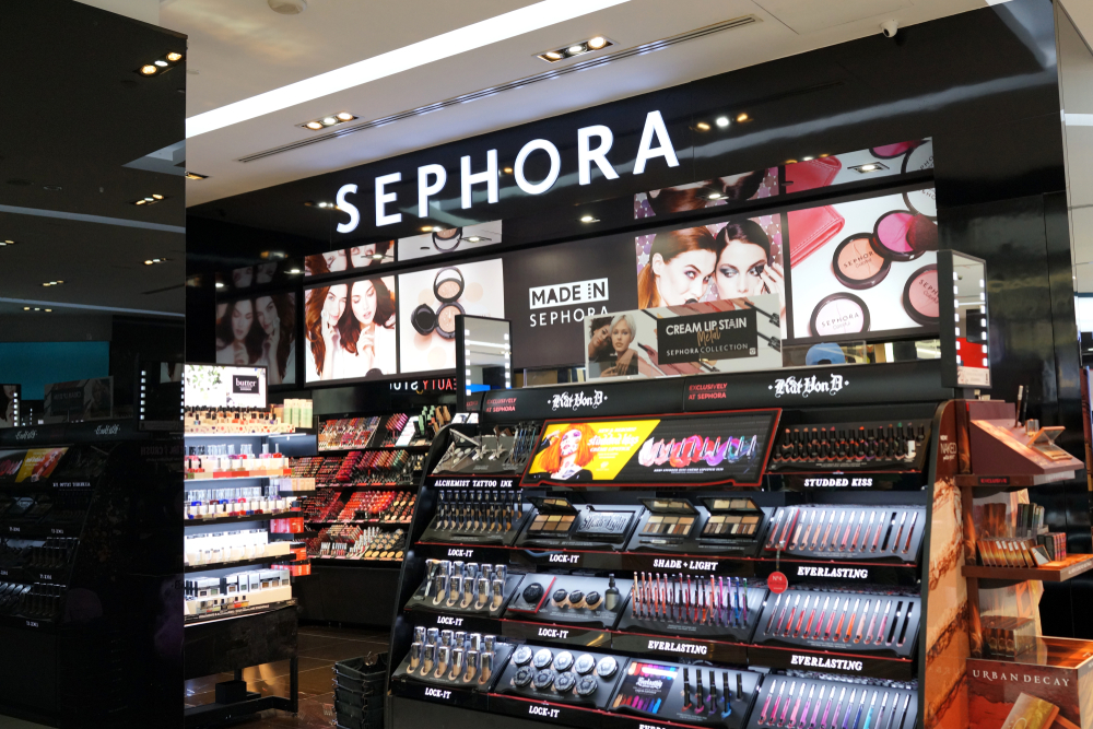 SINGAPORE - APR 22, 2018 : Sephora make up and perfume store in Marina Bay Sands Shopping Mall, Singapore. Sephora is a French chain of cosmetics stores founded in 1969.