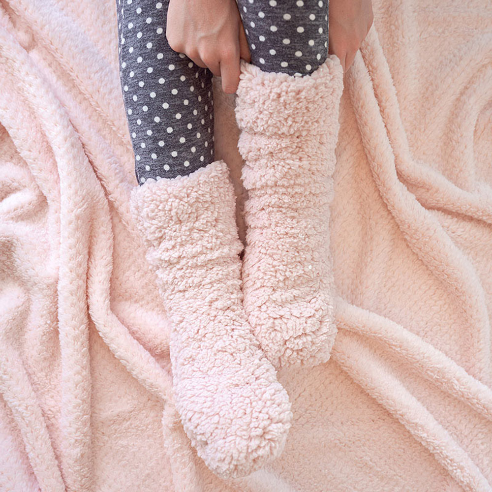 chaussettes sherpa roses