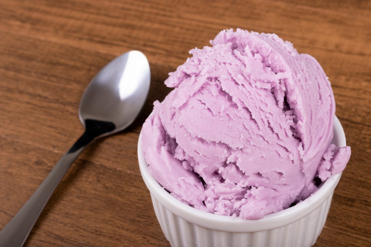 Tasty Purple Grape Ice Cream. Gastronomic close-up photography of gelato.