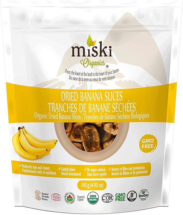 Tranches de banane séchées biologiques de marque Miski Organic