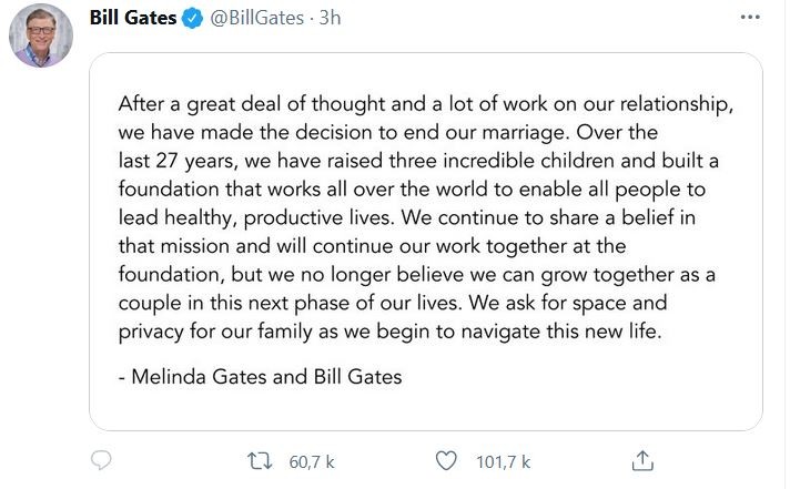 Tweet séparation Bill Gates