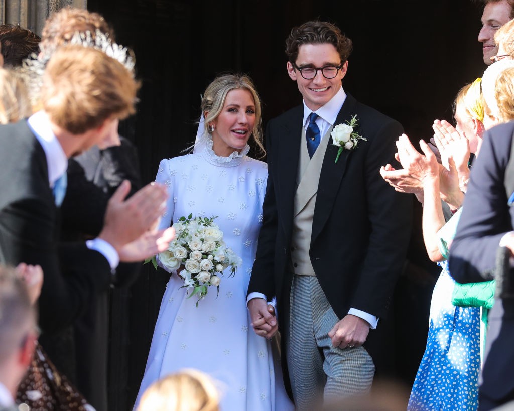 YORK, ENGLAND - AUGUST 31: Ellie Goulding and Jasper Jopling seen leaving York Minster Cathedral after their wedding ceremony on August 31, 2019 in York, England. (Photo by John Rainford/GC Images)