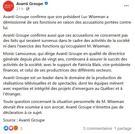 Guy A. Lepage réagit aux accusations de crime sexuel contre le producteur de TLMEP Luc Wiseman