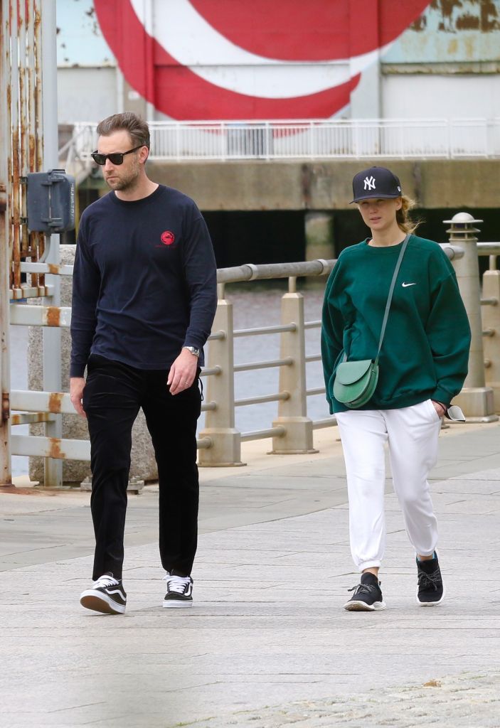 NEW YORK CITY, NY - MAY 24:  Jennifer Lawrence is seen out for a walk by the Hudson river with her husband Cooke Maroney on May 24, 2021 in New York City, New York. (Photo by MEGA/GC Images)