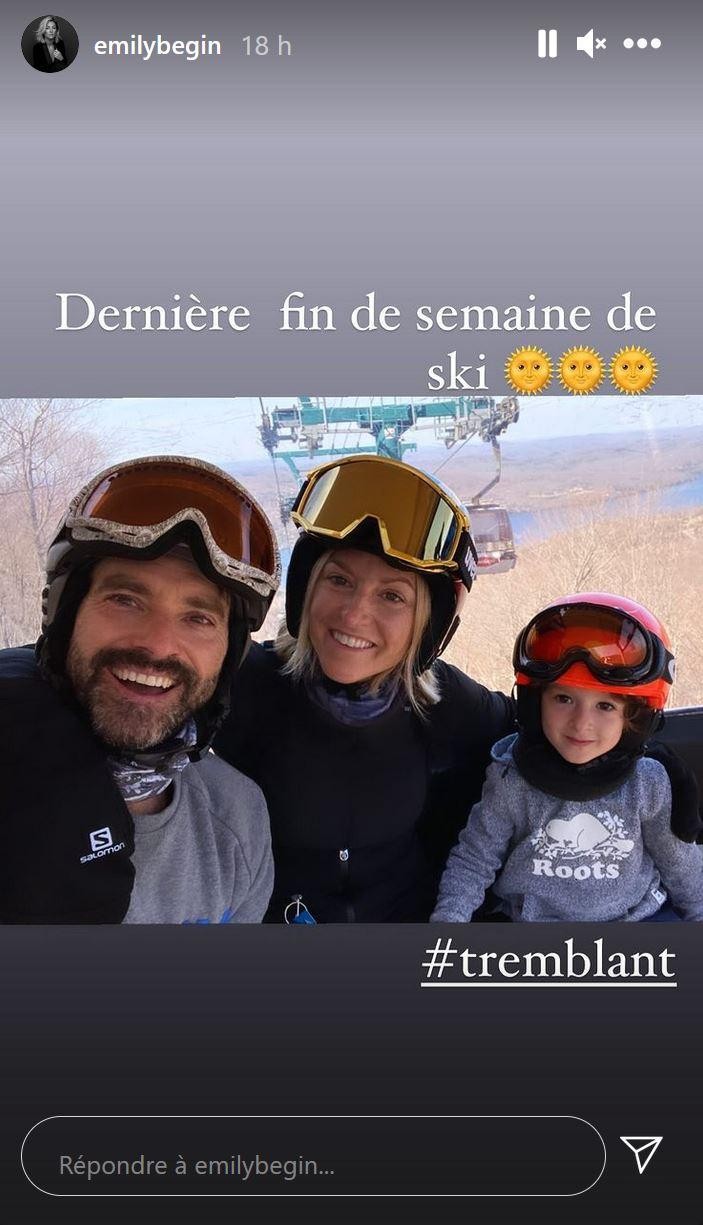 Émily Bégin, Guillaume Lemay-Thivierge et leur fils en ski
