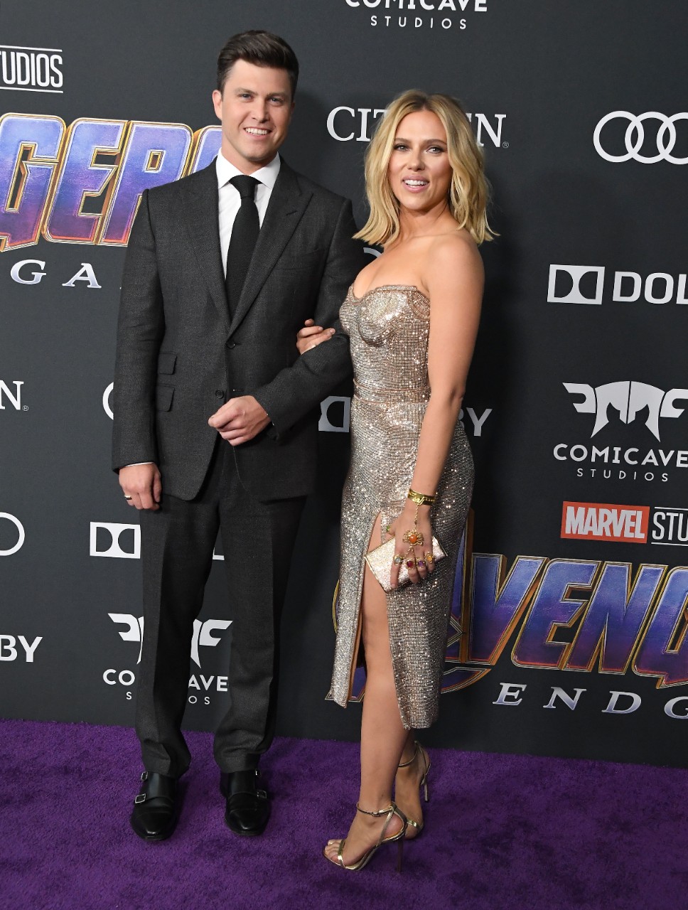 LOS ANGELES, CALIFORNIA - APRIL 22: Scarlett Johansson and Colin Jost arrives at the world premiere Of Walt Disney Studios Motion Pictures "Avengers: Endgame" at Los Angeles Convention Center on April 22, 2019 in Los Angeles, California. (Photo by Steve Granitz/WireImage)