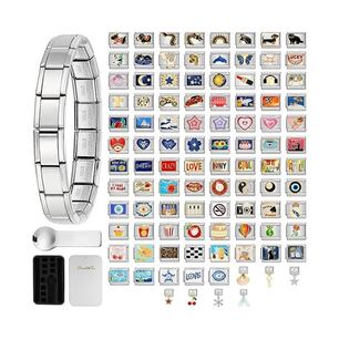 Bracelet à Breloques Italien Or Avec 8 Charms Amovibles - Kit DIY Modules 9mm Personnalisable