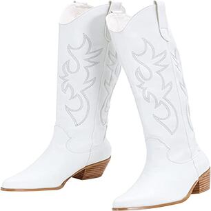 Bottes Cowboy Western Femme Texani DT-16 – Style Classique Ajouré Blanc Rembourré Printemps/Été
