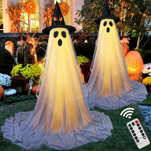 2 Fantômes Halloween à Suspendre - Décoration Extérieure Effrayante Avec Manches à Vent
