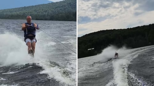 Gino Chouinard fait son premier tour de ski nautique et ça ne se passe pas comme prévu