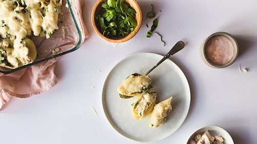Coquilles alfredo farcies au poulet et épinards