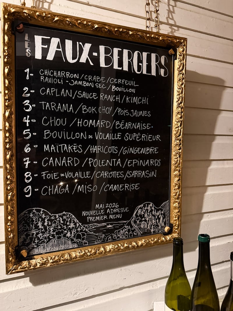 Premier menu des Faux Bergers à leur nouvelle adresse