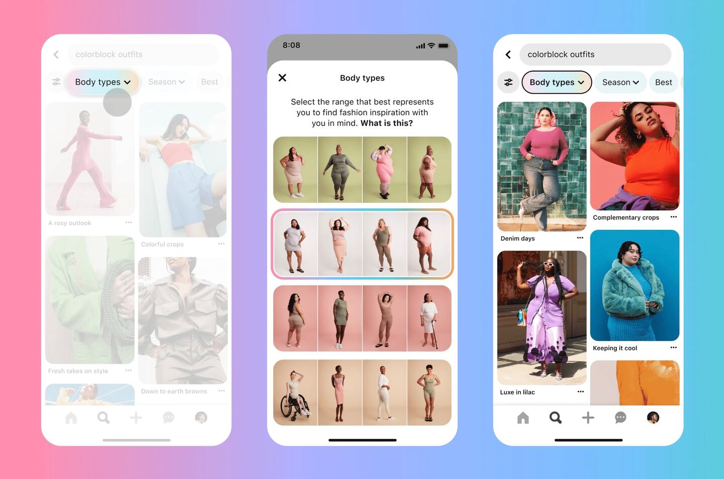 Pinterest permet de faire des recherches selon le type de corps