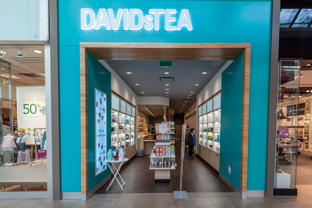 Toronto, Canada - February 7, 2018: DAVIDsTEA storefront in the Fairview Mall in Toronto. DAVIDsTEA is a Canadian specialty tea and tea accessory retailer.