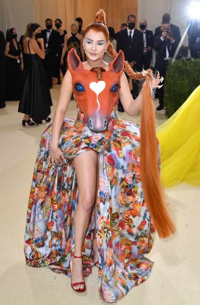 German singer Kim Petras arrives for the 2021 Met Gala at the Metropolitan Museum of Art on September 13, 2021 in New York. - This year's Met Gala has a distinctively youthful imprint, hosted by singer Billie Eilish, actor Timothee Chalamet, poet Amanda Gorman and tennis star Naomi Osaka, none of them older than 25. The 2021 theme is "In America: A Lexicon of Fashion." (Photo by Angela WEISS / AFP) (Photo by ANGELA WEISS/AFP via Getty Images)