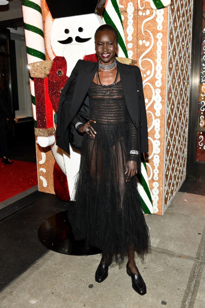 NEW YORK, NEW YORK - NOVEMBER 14: (EDITORâ  S NOTE: Image contains nudity.) Alek Wek attends the Swarovski Holiday Dinner at The Mark Hotel on November 14, 2022 in New York City. (Photo by Noam Galai/Getty Images for Swarovski)