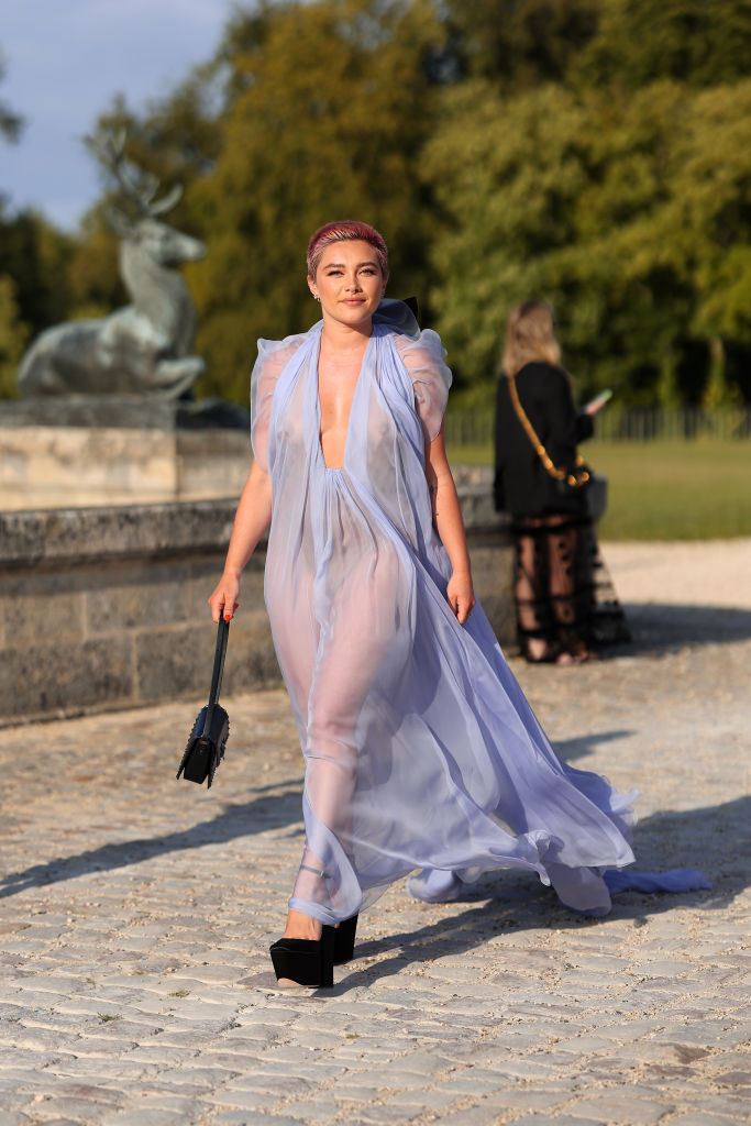 CHANTILLY, FRANCE - JULY 05: (EDITORS NOTE: This imaged contains partial nudity) Florence Pugh attends the Valentino Haute Couture Fall/Winter 2023/2024 show as part of Paris Fashion Week at Chateau de Chantilly on July 05, 2023 in Chantilly, France. (Photo by Jacopo Raule/Getty Images)