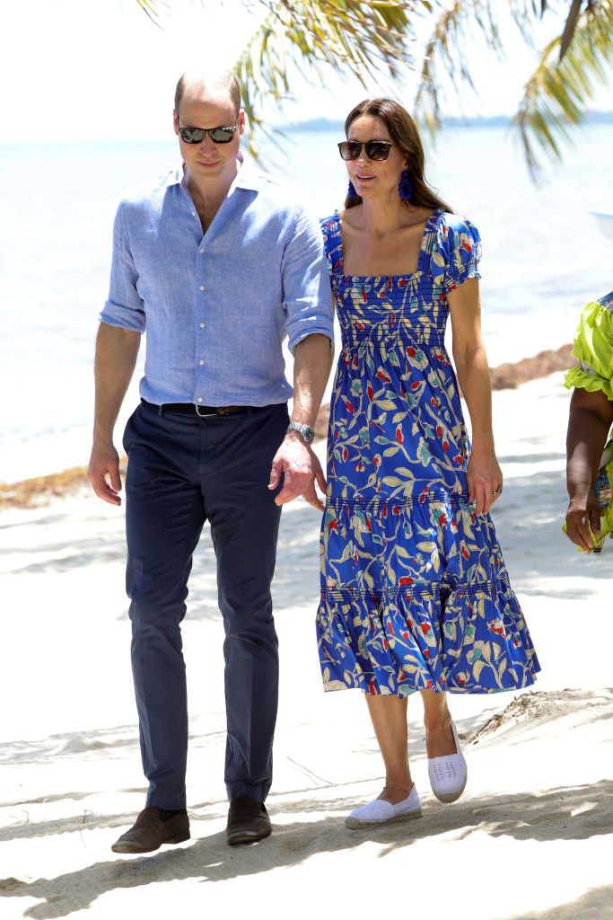 HOPKINS, BELIZE - MARCH 20: Catherine, Duchess of Cambridge, and Prince William, Duke of Cambridge travel to Hopkins, a small village on the coast which is considered to be cultural centre of the Garifuna community in Belize. Here, Their Royal Highnesses will spend time with Garifuna people and witness a demonstration of Garifuna culture during their visit on behalf of Her Majesty The Queen on the occasion of the Platinum Jubilee. On March 20, 2022 in Hopkins, Belize. (Photo by Chris Jackson- Pool/Getty Images)