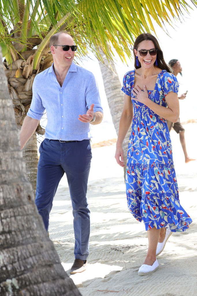 HOPKINS, BELIZE - MARCH 20: Catherine, Duchess of Cambridge, and Prince William, Duke of Cambridge travel to Hopkins, a small village on the coast which is considered to be cultural centre of the Garifuna community in Belize. Here, Their Royal Highnesses will spend time with Garifuna people and witness a demonstration of Garifuna culture during their visit on behalf of Her Majesty The Queen on the occasion of the Platinum Jubilee. On March 20, 2022 in Hopkins, Belize. (Photo by Chris Jackson- Pool/Getty Images)