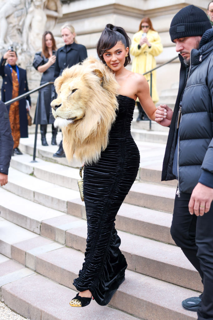PARIS, FRANCE - JANUARY 23: Kylie Jenner is seen during the Paris Fashion Week - Haute Couture Sring Summer 2023 on January 23, 2023 in Paris, France. (Photo by Arnold Jerocki/Getty Images)