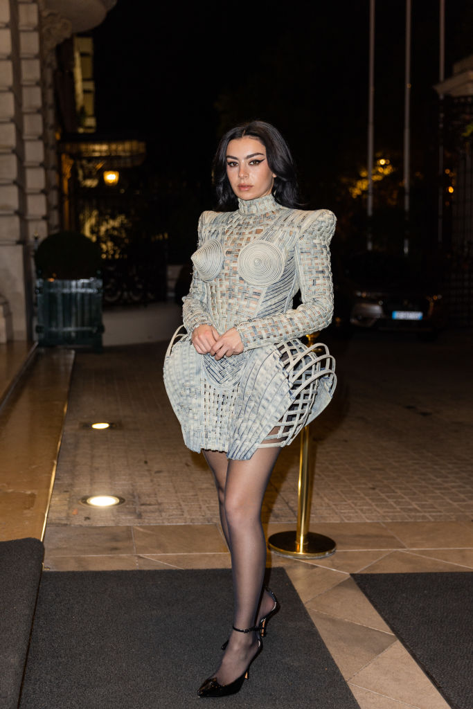 PARIS, FRANCE - OCTOBER 01: Charli XCX wears dress outside BOF 500 GALA during the Paris Fashion Week - Womenswear Spring/Summer 2023 - Day Six on October 01, 2022 in Paris, France. (Photo by Christian Vierig/GC Images)