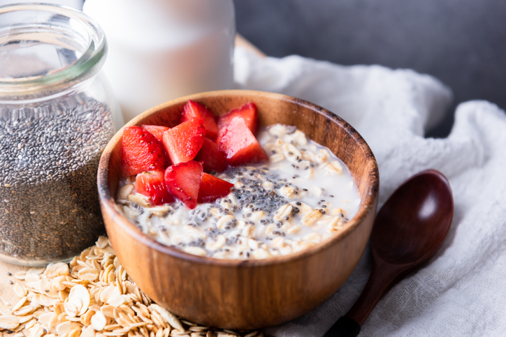 oatmeal porridge chia seeds and berries,  fresh healthy meal food diet